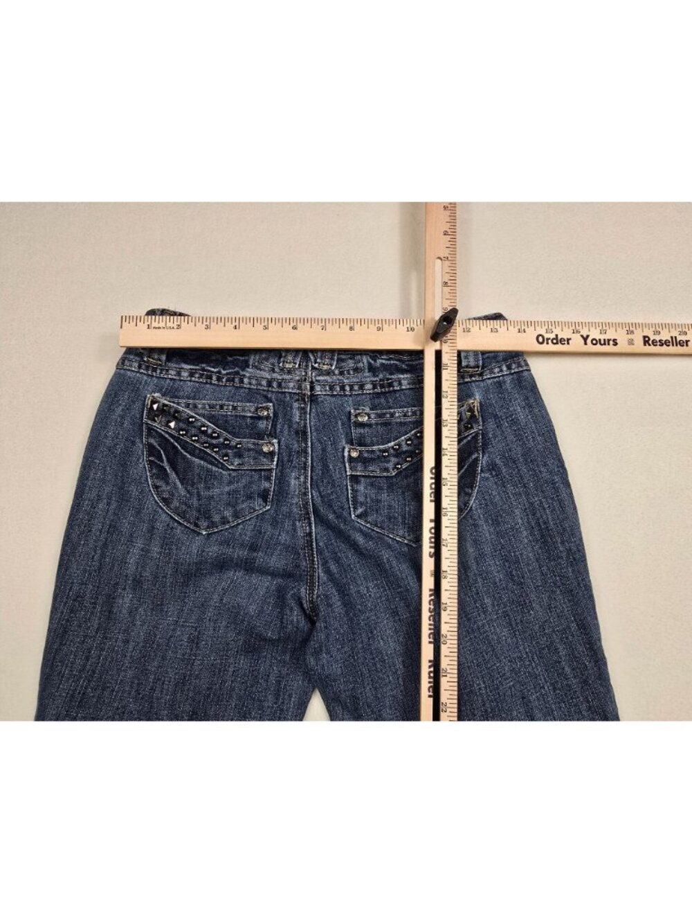 JW Petite Womens Bootcut Blue Jeans Size 4P With Studded Back Pockets - Picture 5 of 6